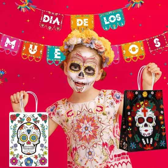 16 Packs Day of The Dead Gift Bags with Handles Dia De 1 Count (Pack 1) 