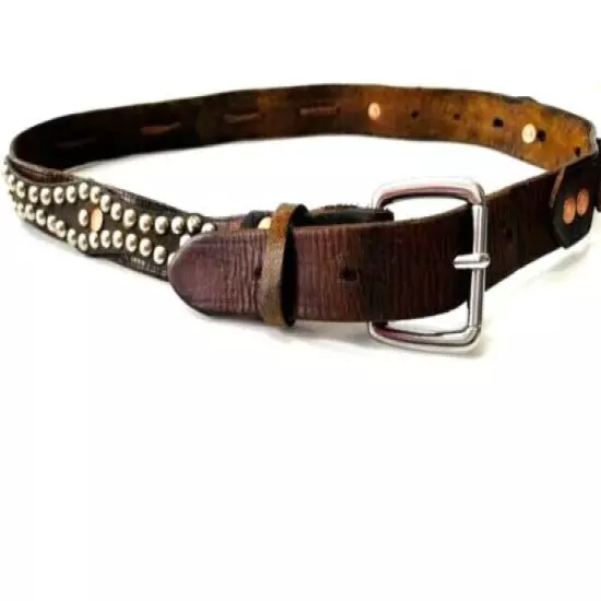 Latigo Leather Studded Mountain Man Rendezvous Belt, Copper Rivets Harness Grade