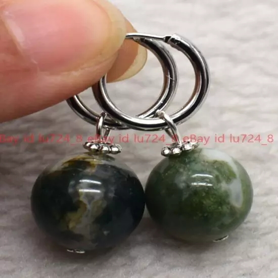 8/10/12mm Natural Multicolor Gemstone Round Beads Silver Leverback Earrings