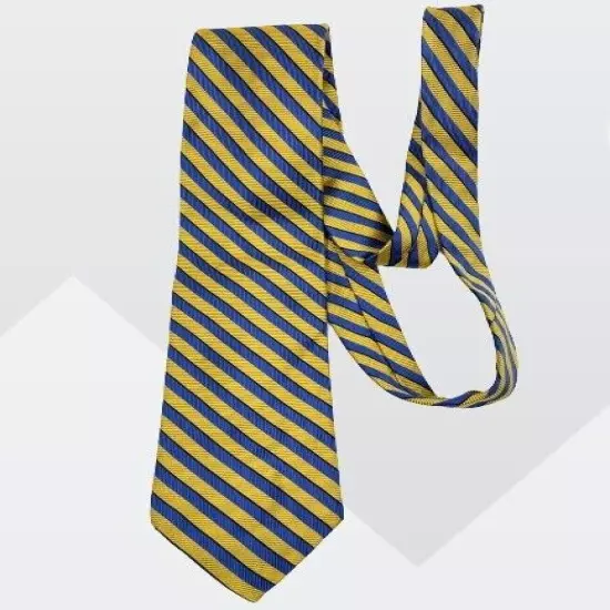 Lands' End Yellow Blue Regimental Striped Repp Silk Tie 3.2" x 59"