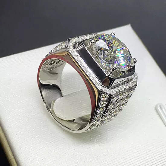 Men's 2 Carat Zircon Crystal Rings 925 Sterling Silver Ring Wedding Fine Ring