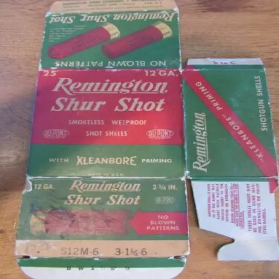 VINTAGE DUPONT REMINGTON SHUR SHOT KLEANBORE 12 GA CARTRIDGE SHELLS Box Empty