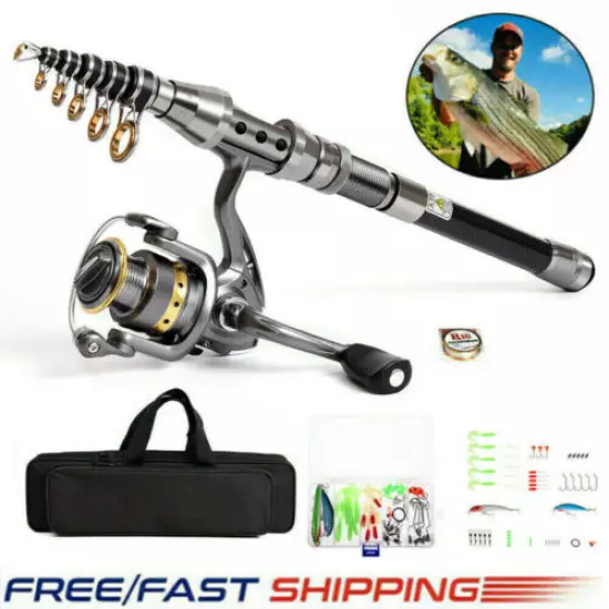 Telescopic Fishing Rod Spinning Pole Reel Combo Full Kit With 100M Line & Bag US