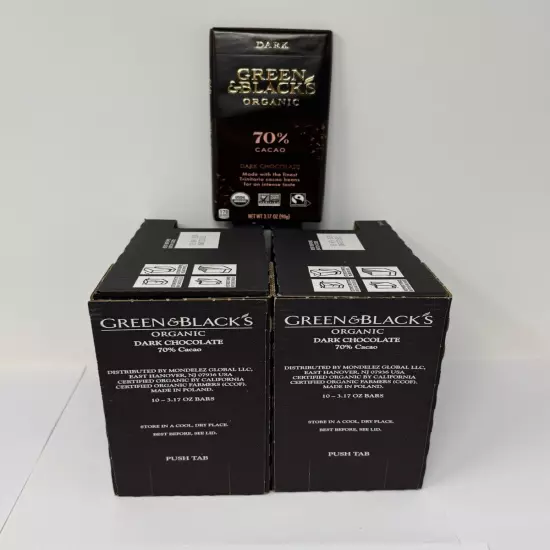 20 Bars ~ GREEN & BLACKS Organic 70% Cacao Dark Chocolate ~ 3.17oz Bars ~ 11/24