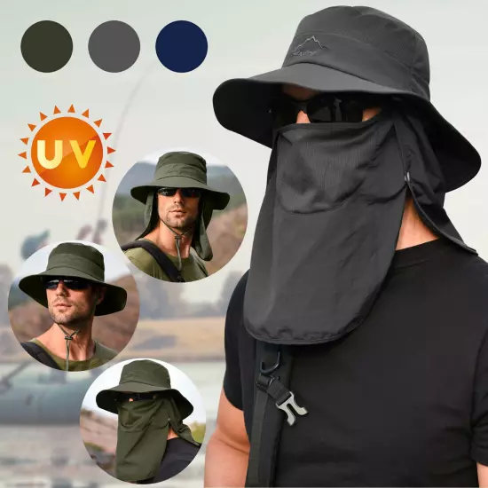 Wide Brim Sun Hat UV Protection Bucket Cap For Hiking Camping Fishing Safari Men