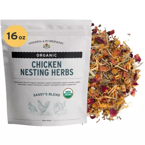 Sassafras & Pumpernickel Certified USDA Organic Chicken Nesting Herbs (16 oz,...