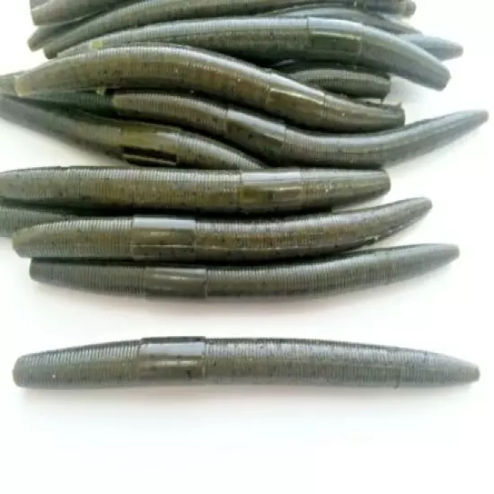 100 pk 5" Senko style Worms - GREEN PUMPKIN - Bass Soft Plastics SCENT SALT USA