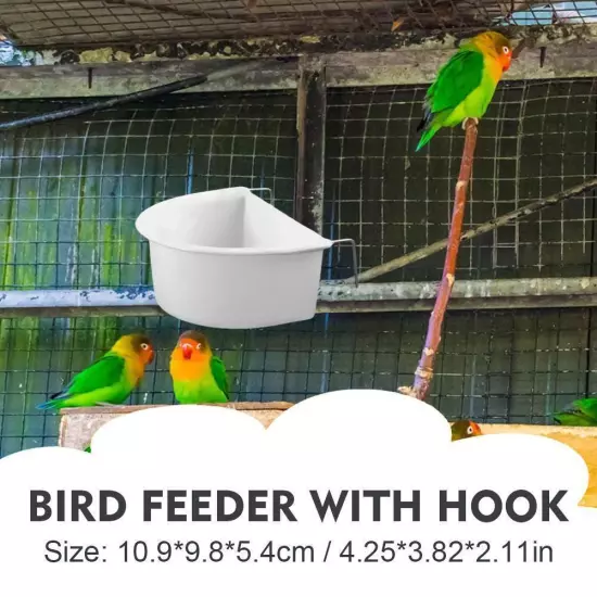 PLASTIC BIRD BUDGIE PARROT CAGE HANG-ON FEEDER COOP WITH HOOK CUP X4Z9