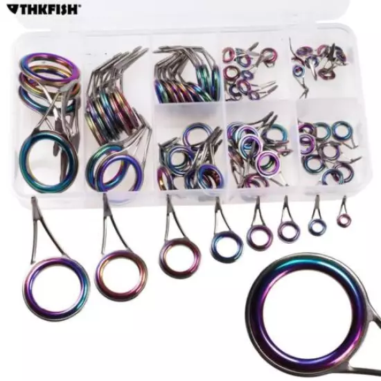 Fishing Rod Guides Ring Colored Rainbow 75pcs Ceramic Metal Spinning Hobby Gift