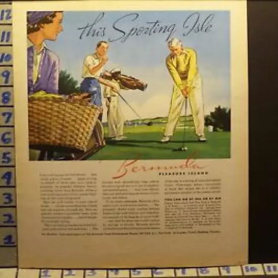 1938 GOLF BALL BERMUDA ART PLAY GAME PLAY SPORT CLUB CADDY VINTAGE AD I25