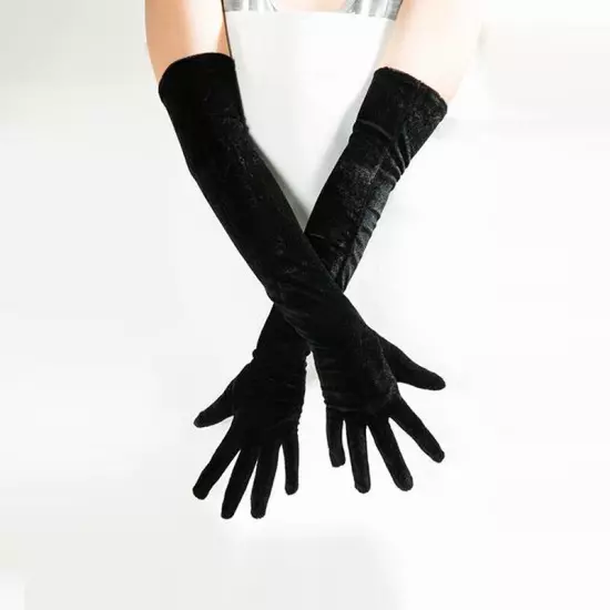 Xmas Noble Banquet Style Women Velvet Long Dinner Dress Gloves Warms Gloves#