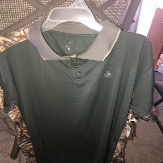 Legendary Whitetails Mens Dark Green And Camo Hunting Polo Size 2xl