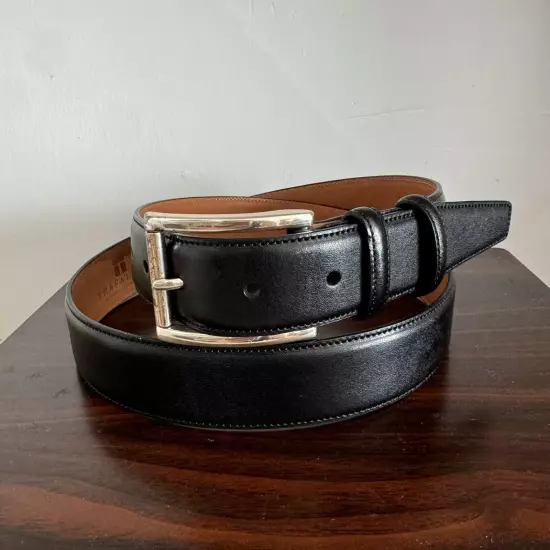 Mens Size 38 Trafalgar Lorenzo Black Leather Dress Belt