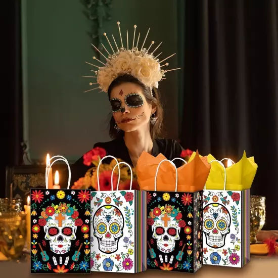 16 Packs Day of The Dead Gift Bags with Handles Dia De 1 Count (Pack 1) 