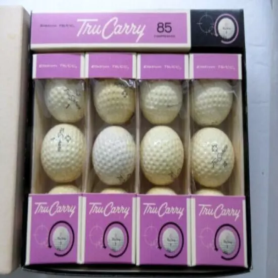 Vintage TRU CARRY TRU SPHERE golf balls. 1960s. Dozen balls. Original box