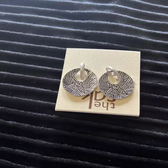 NWT The Sak Round Cut Out Dangle Drop Earrings Silver Tone