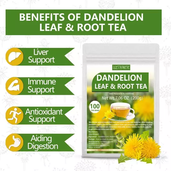 Premium 100 Dandelion Leaf & Root Tea Bags 7.06oz Herbal Tea Caffeine Free