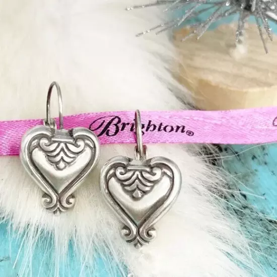 Brighton Blair Heart Silver Plate Hook Drop Earrings Pierced