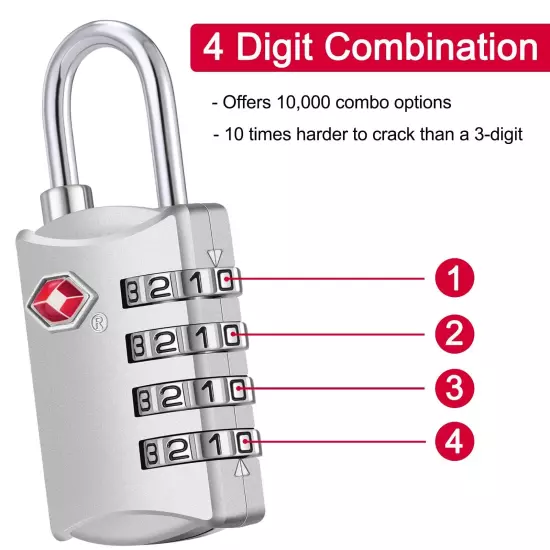 TSA Approved Locks, Luggage Lock, 4 Digit Combination Lock for Suitcase, Back...