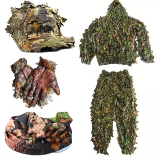 Lightweight 3D Real Tree Leaf Camouflage Net Hunting Sniper Army Ghillie Suit 