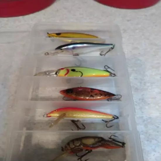 FISHING LURE SET LOT OF 6 BASS WITH CASE RAPALA PLUS MORE FRESHWATER FISH DIVERS