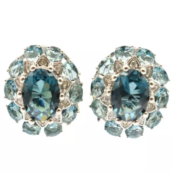 Gorgeous London Blue Topaz CZ Females Women Silver Earrings 