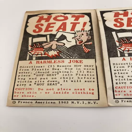 Vintage 1960's Hot Seat Novelty Gag Lot of 2 New in Pack Franco American NY