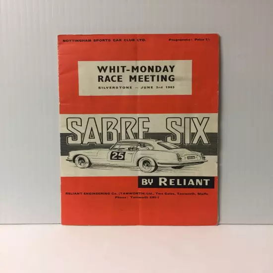 1963 Silverstone Nottingham Sports Car Club Program Sabre Six by Reliant Racing