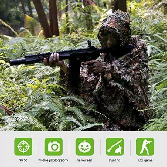 Zicac Outdoor 3D Leaves Camouflage Ghillie Poncho Camo Cape Cloak Stealth Ghi...