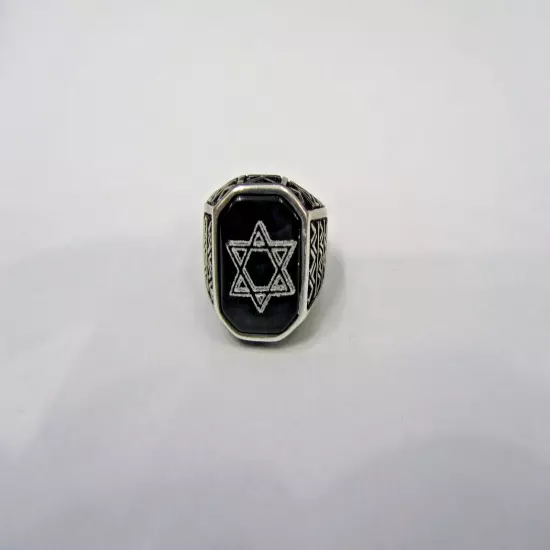 Sterling Silver Black Onyx Star of David Men's Ring Size 8