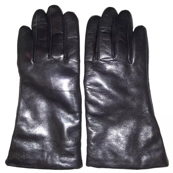 Womens cashmere-lined black leather gloves size 6.5