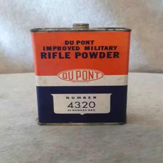 Vintage DUPONT Improved Military RIFLE Powder Tin Can No 4320 Lot # 35