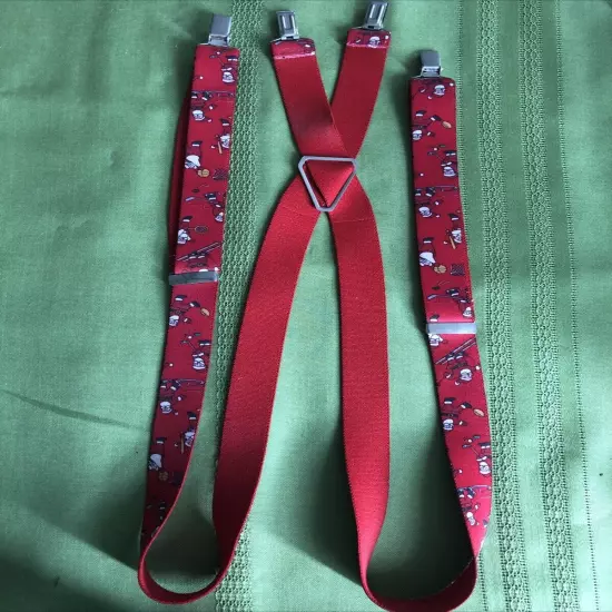 West Germany Clip On Red Christmas X Back Suspenders Santa Clause Christmas Tree