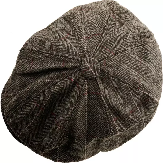 Men's Newsboy Button Top Ascot Ivy Cabbie Hat Gatsby Cap Plaid PU Leather