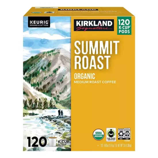 Kirkland Signature Coffee Organic Summit Roast K-Cup Pod, 120-count /EXP 07/2026