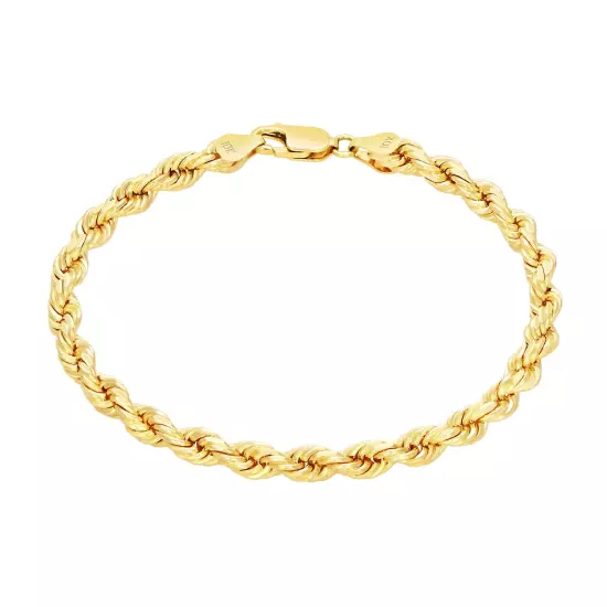 10K Yellow Gold 2mm-10mm Diamond Cut Rope Chain Bracelet Men Women 7" 7.5" 8" 9"