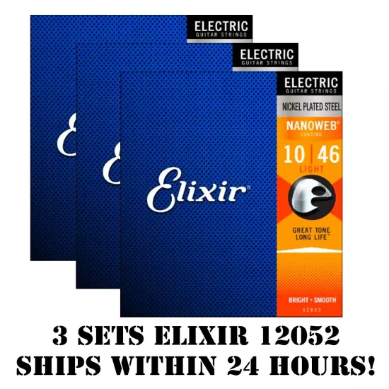 *3 SETS ELIXIR NANOWEB 12052 NICKEL PLATED ELECTRIC GUITAR STRINGS LIGHT -10-46*