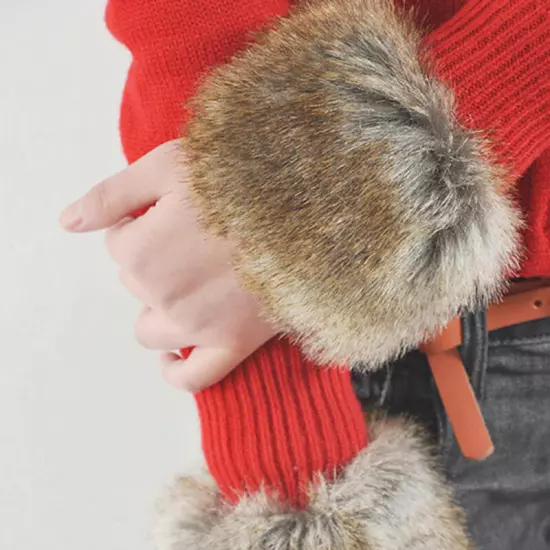 Chic Winter Warm Women Faux Fur Fluffy Elastic Wrist Cuffs Arm Warmer Plush