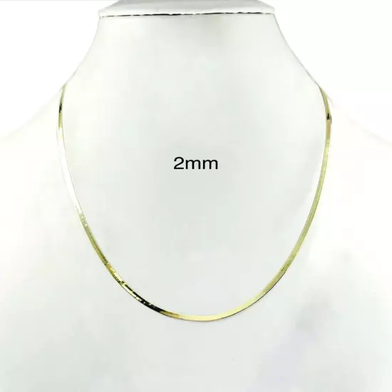 14k Solid Yellow Gold 2mm-4mm Herringbone Chain Necklace Size 16-22 Inch