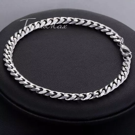 5mm 7inch Mens Chain Boys Silver Curb Cuban Link Stainless Steel Bracelet Gift