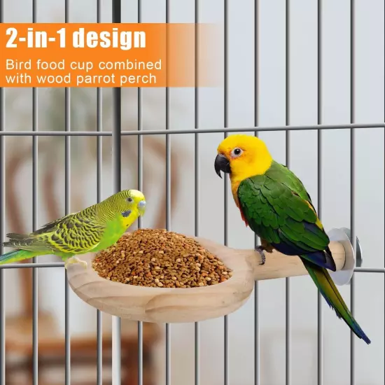 Bird Perch with Bird Feeding Cup, Parrot Wood Perch Tree Bird Perch Stand, So...