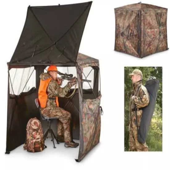 Pop Up Hunting Ground Blind 2 Man Camo Portable Lightweight Big Game Deer Tent