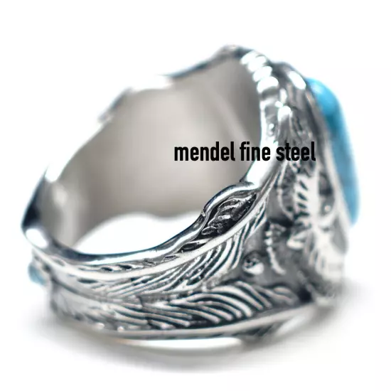 MENDEL Mens Large Biker Eagle Turquoise Stone Ring Men Stainless Steel Size 7-15