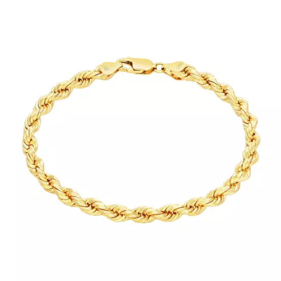 14K Yellow Gold 2mm-10mm D/C Rope Chain Bracelet Mens Women 7" 7.5" 8" 8.5" 9"