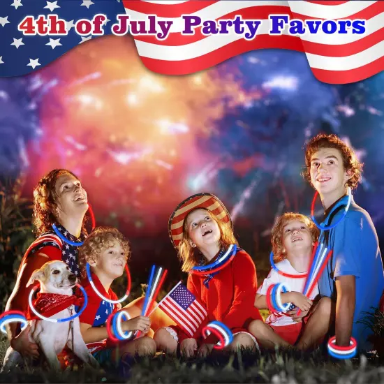 Fourth of July Kids Party Favors Supplies,72 PCS Red White Blue Glow Sticks Part