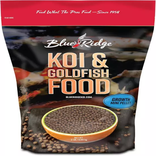 Blue Ridge Koi Fish Food 2lb - Koi Food Mini Growth Formula Goldfish Food, Premi