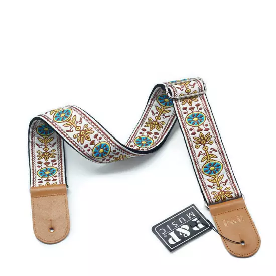 Guitar Bass Belt Embroidered Guitar Strap Leather End for Bass/Acoustic/Electric