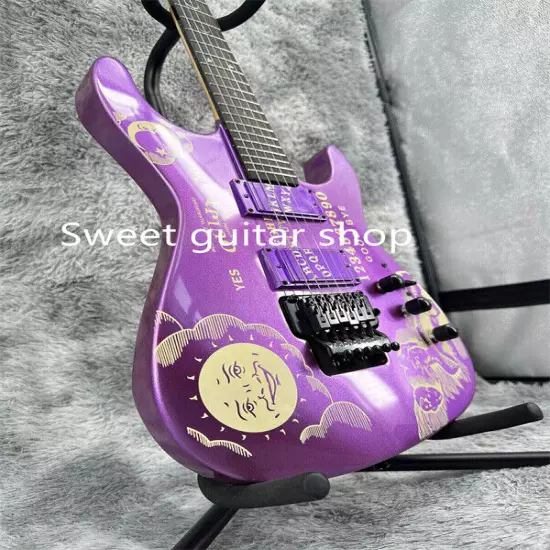 Custom Ouija Purple Electric Guitar FR Bridge Black Part Solid Body Fast Ship