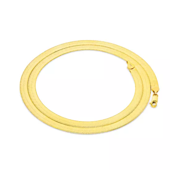 10K Yellow Gold Solid 3mm-9mm Flat Silky Herringbone Chain Necklace 16"- 24"