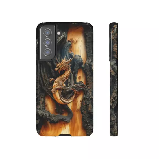 For iPhone, Samsung Galaxy, Pixel - Phone Case Cover - Carved Wood Dragon Print